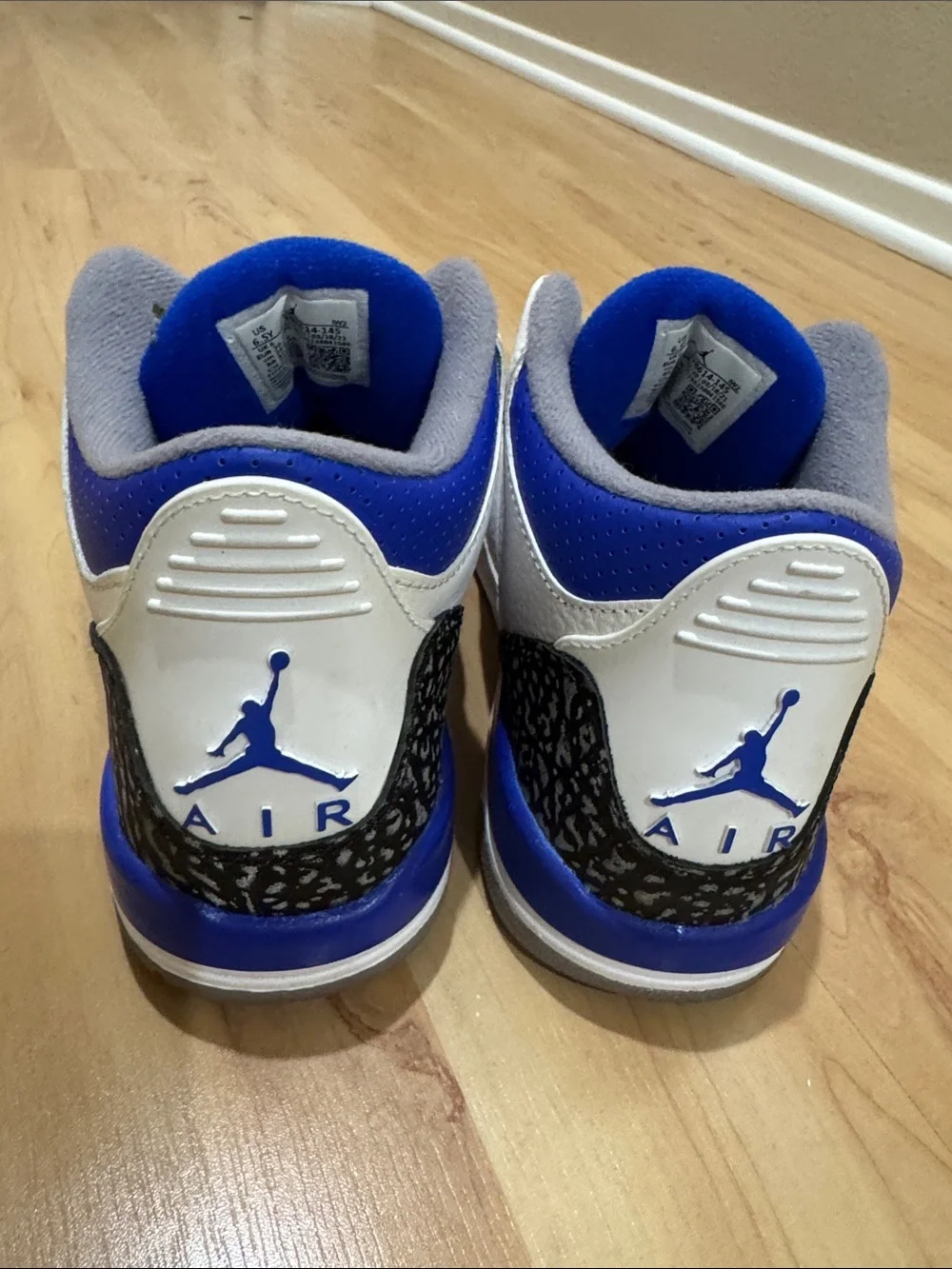 Jordan Retro Kids' White, Gray & Royal Blue Sneakers - Picture 2 of 5